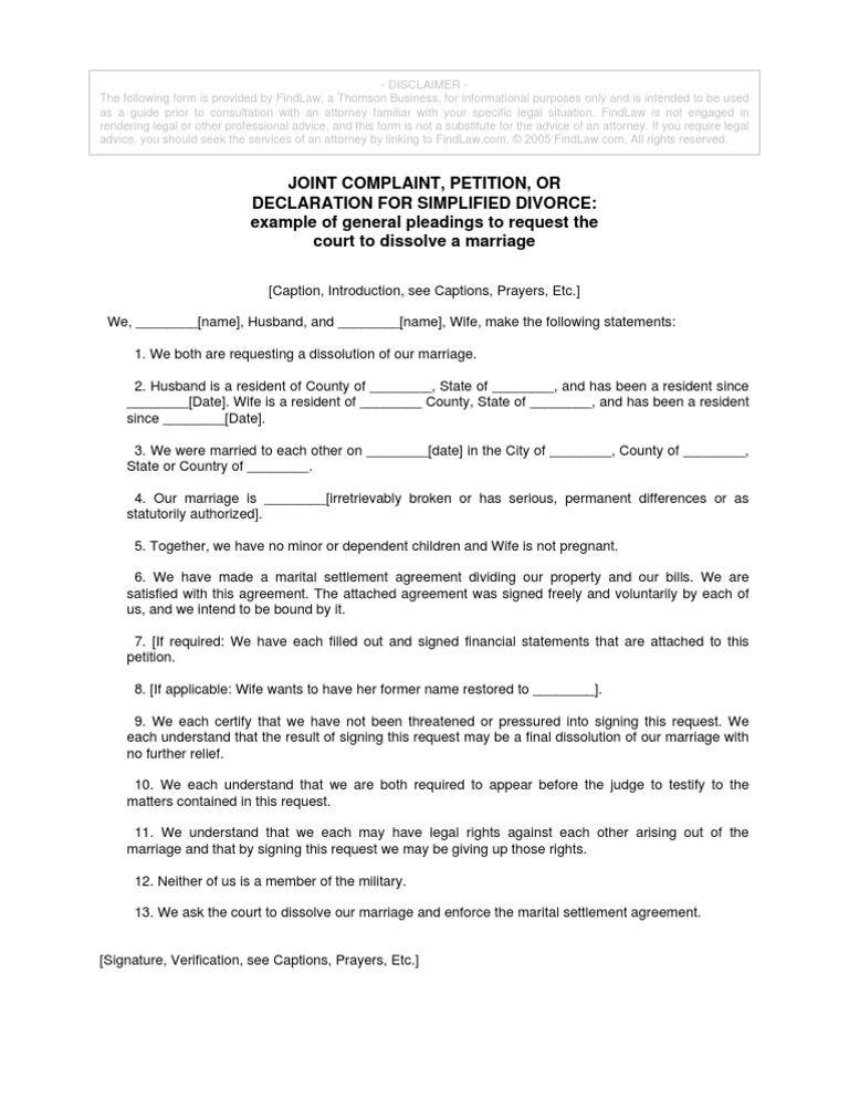 joint divorce petition form marriage divorce