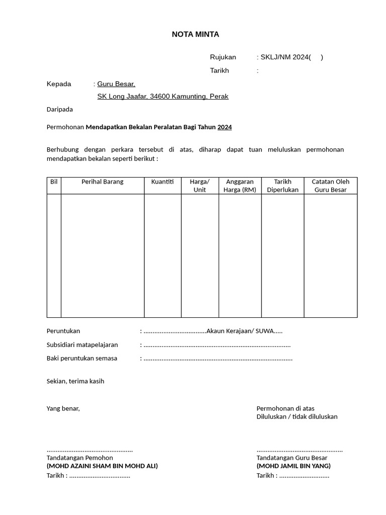 Nota Minta | PDF