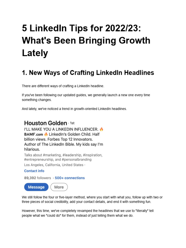 Weekly LinkedIn Growth Tips 2022/23 | PDF | Linked In | Computing
