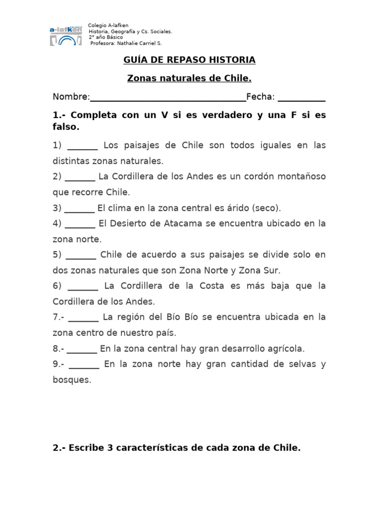 Guía de Repaso: Zonas Naturales de Chile | PDF | Chile | Clima