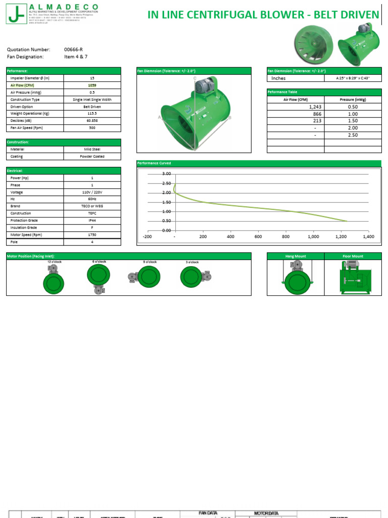 Belt Driven Centrifugal Blower Specs | PDF | Mains Electricity ...
