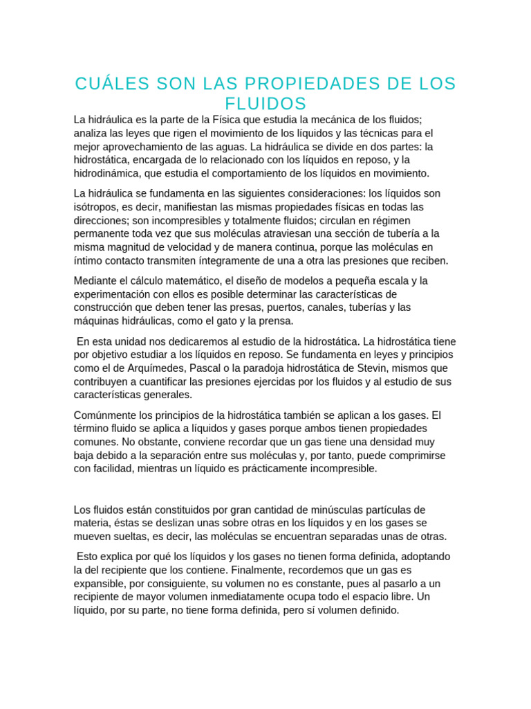 Propiedades de los Fluidos en Hidráulica | PDF | Líquidos | Fluido
