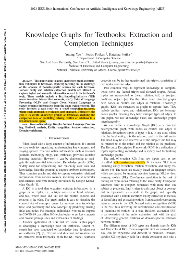 Yao Et Al. - 2023 - Knowledge Graphs For Textbooks Extraction and Com ...