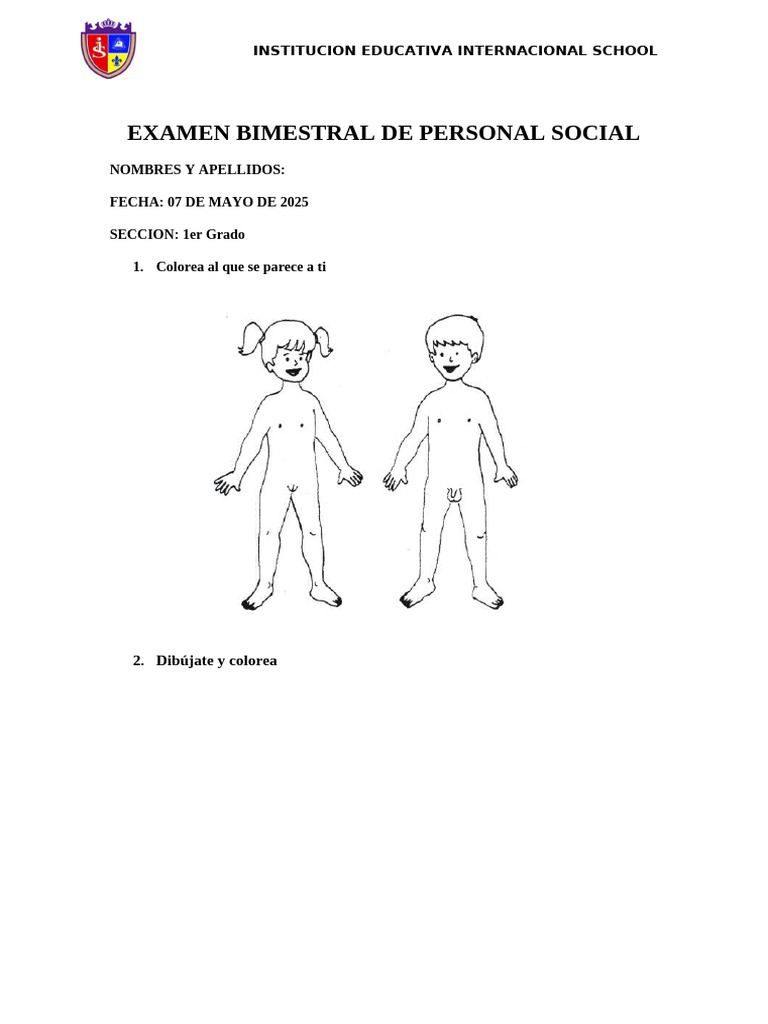 Examen Bimestral 1er Grado Personal Social | PDF