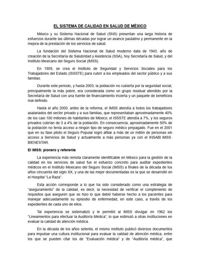 El Sistema de Calidad en Salud de México | PDF | Cuidado de la salud ...