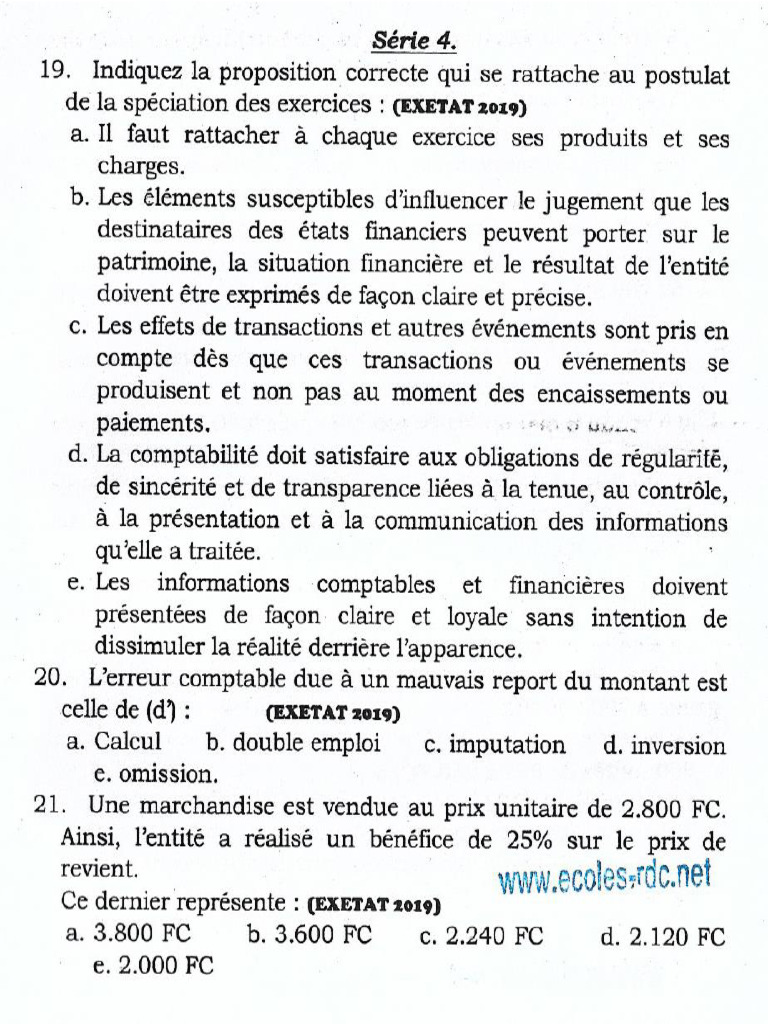Exetat Comptabilite P7 | PDF