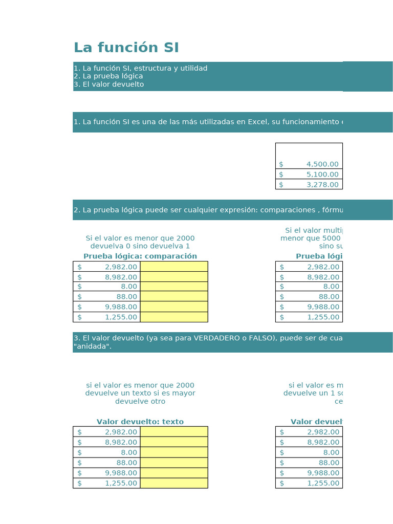 Función SI en Excel: Guía Completa | PDF | Matemáticas