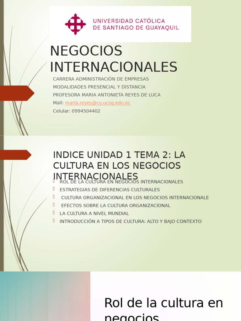 Unidad 1 Tema 2 Cultura en Los Negocios Internacionales | PDF ...