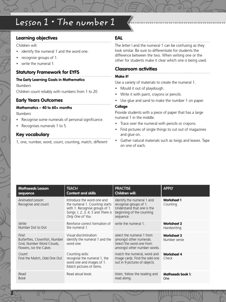 Activity Sheet Maths Homeschool Worksheets Map 1 Lesson 1 en-GB | PDF ...
