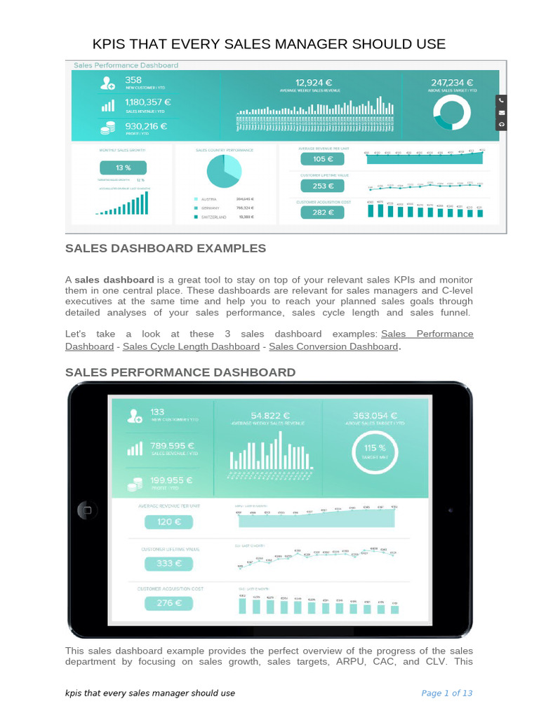 3 Kpis That Every Sales Manager Should Use | PDF | Performance ...