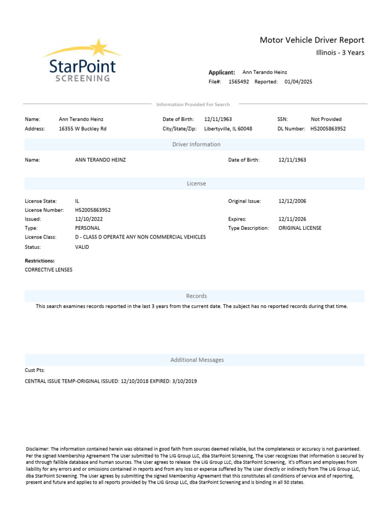 Illinois Driver Report for Ann Heinz | PDF