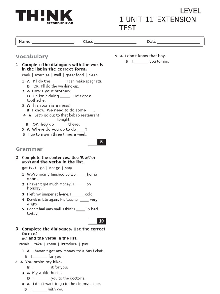 Level 1 Unit 11 Extension Test | PDF | Human Communication | Language ...