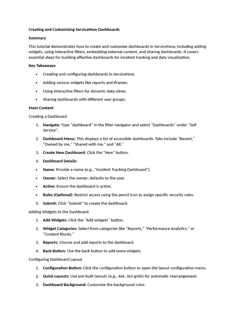 Creating ServiceNow Dashboards Guide | PDF | Button (Computing) | Html ...