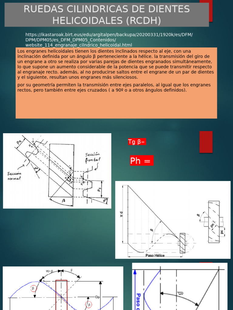 CÁLCULO DE (RCDH) Ruedas Cilíndricas de Dientes Helicoidales | PDF ...
