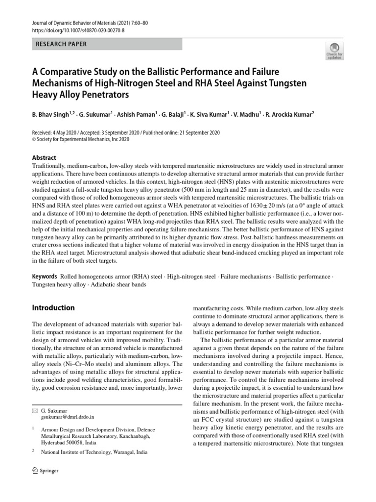 A Comparative Study On The Ballistic Performance and Failure Mechanisms ...