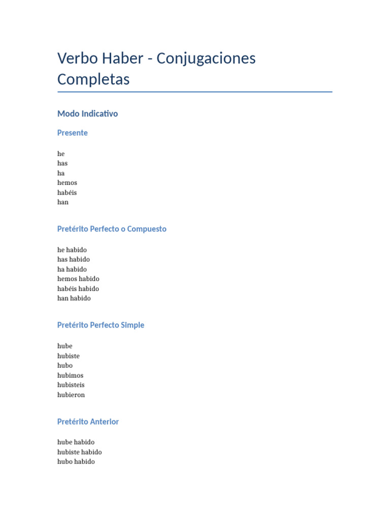 Conjugaciones del Verbo Haber | PDF