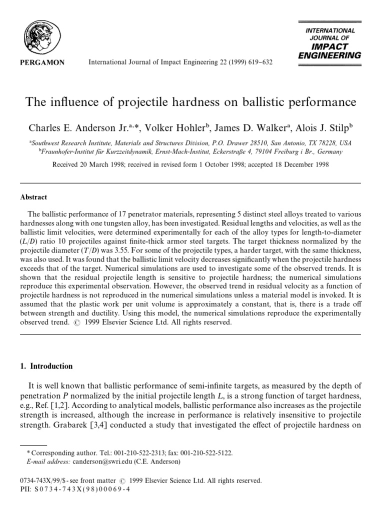 The Influence of Projectile Hardness On Ballistic Performance | PDF ...