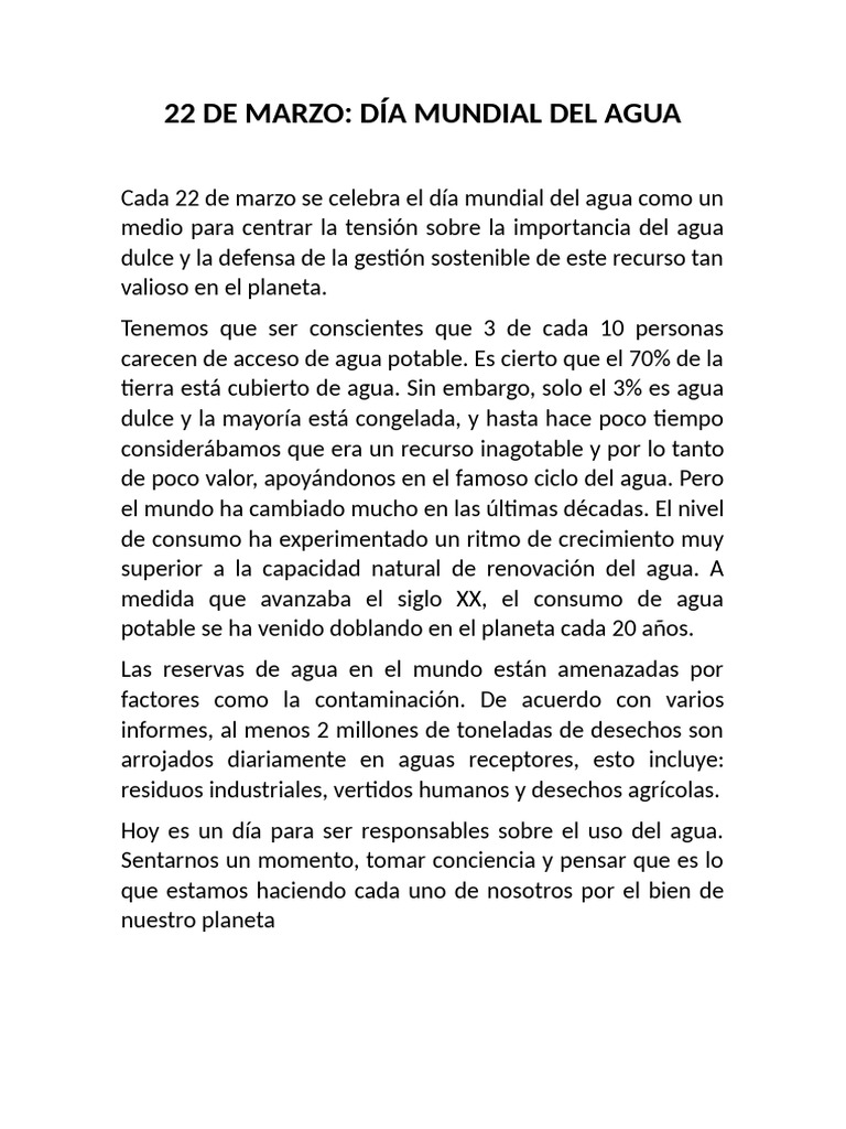 22 de Marzo-Día Mundial Del Agua | PDF