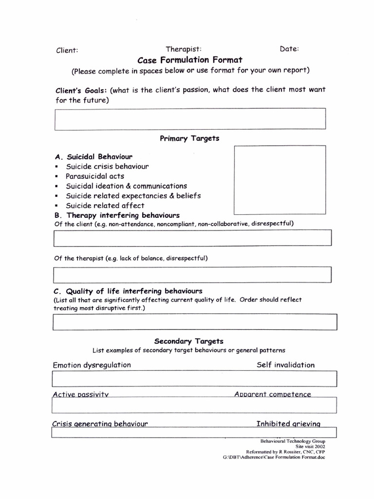Client Case Formulation Template | PDF
