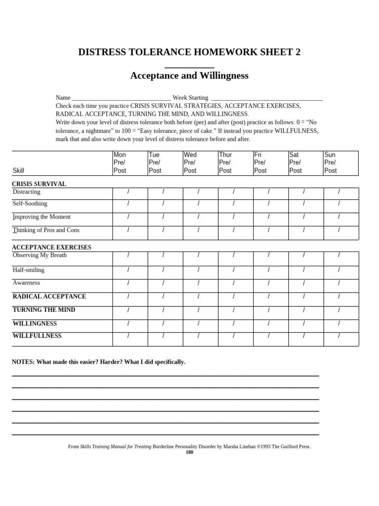 Acceptance and Willingness Worksheet | PDF | Diseases And Disorders ...