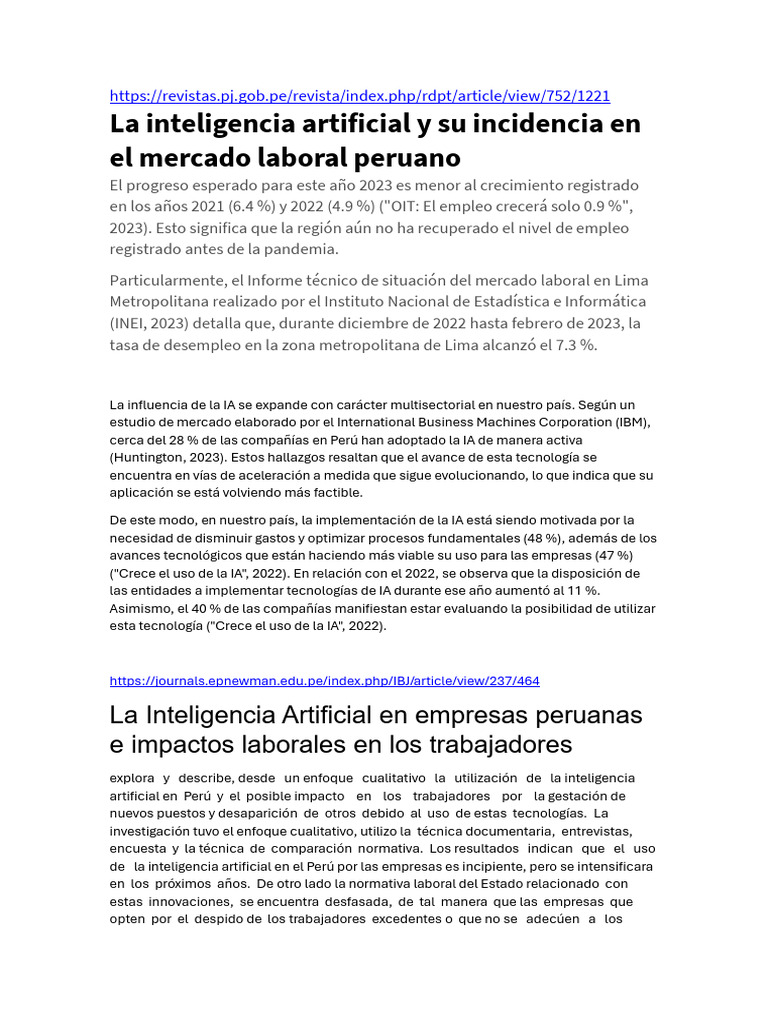 Impacto de la IA en el empleo peruano | PDF | Inteligencia artificial ...