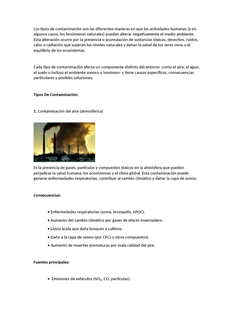 Tipos de Contaminación y sus Efectos | PDF | Contaminación | La ...
