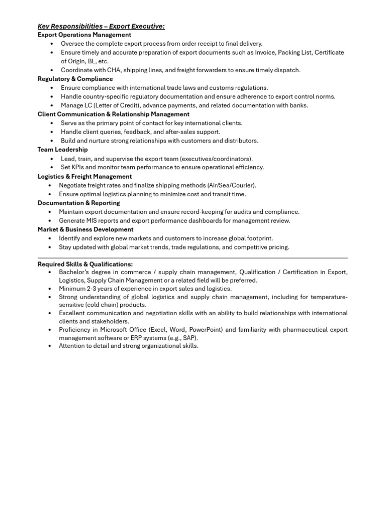 Export Executive Responsibilities Overview | PDF