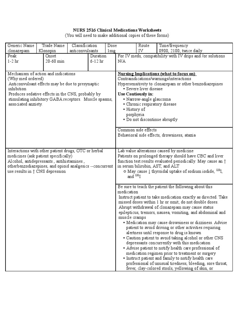 Klonopin PDF Drugs Clinical Medicine