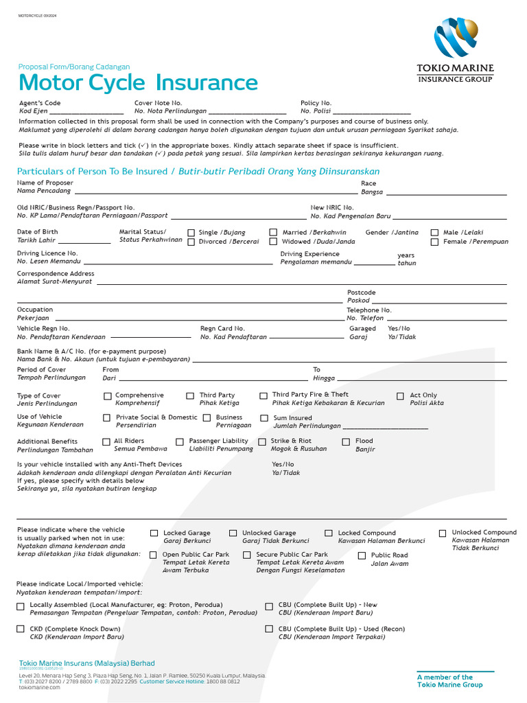 Motor Cycle Insurance Form | PDF | Credit Card | Business