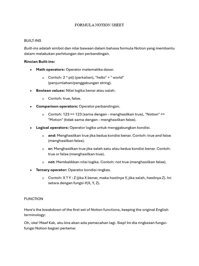Panduan Formula Notion Lengkap | PDF