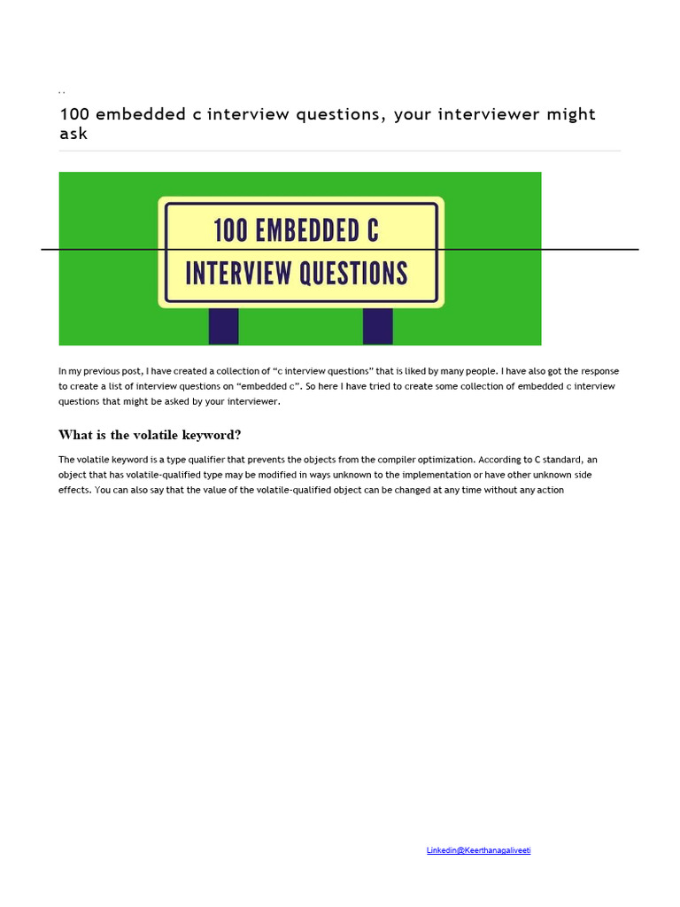 Embedded C Interview Guide - 100 Key Questions & Answers | PDF ...