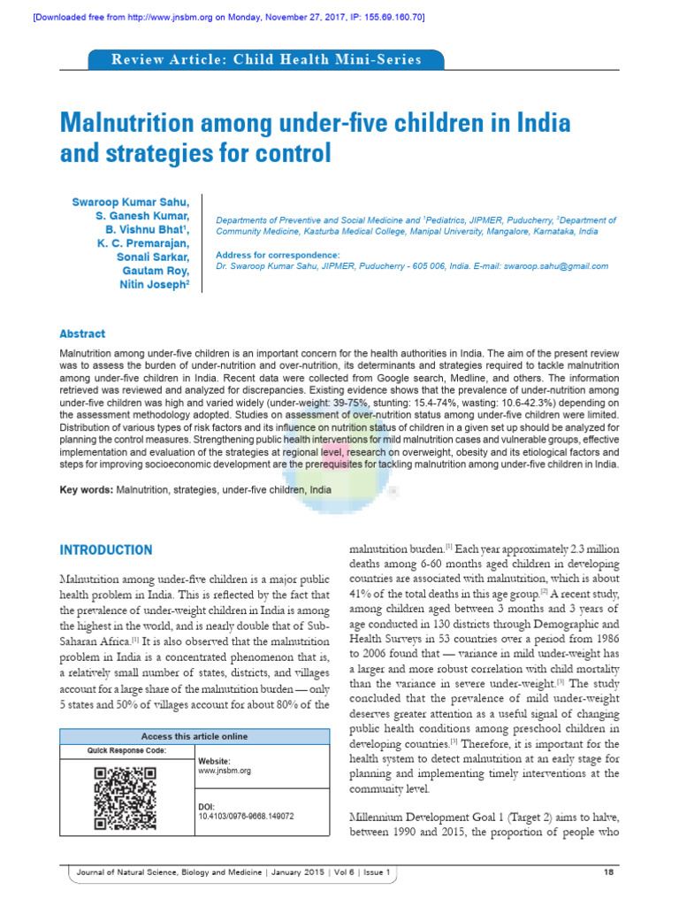 Malnutrition in India's Under-Five Children | PDF | Malnutrition ...
