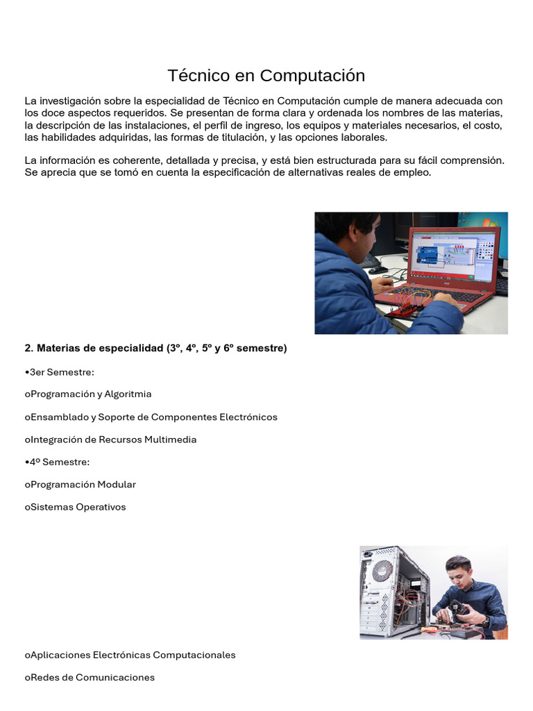 Técnico en Computación: Formación y Oportunidades | PDF | Laboratorios ...