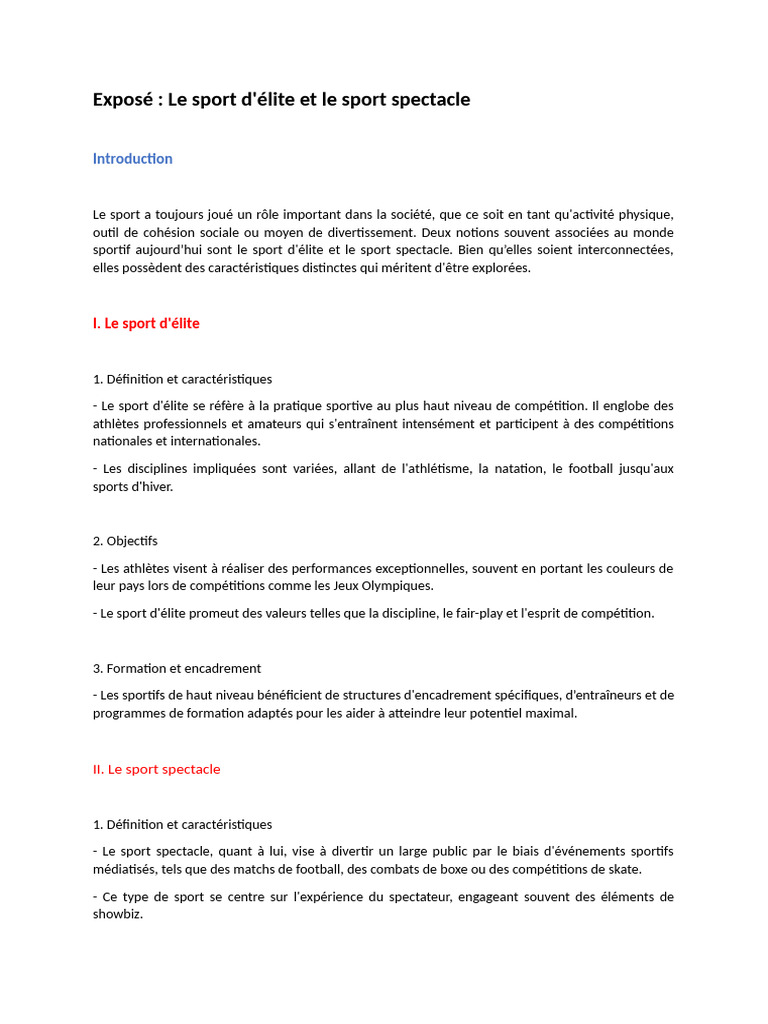 Sport d'élite vs Sport spectacle : enjeux clés | PDF | Des sports