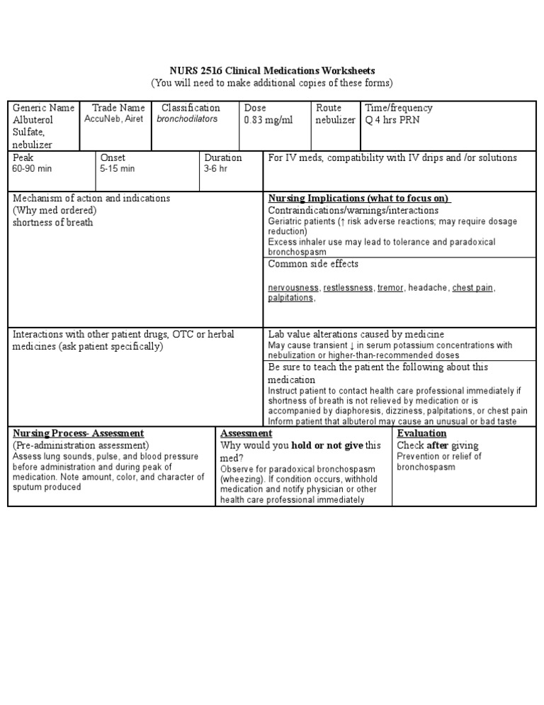 Drug Card Albuterol Adverse Effect Dose (Biochemistry)