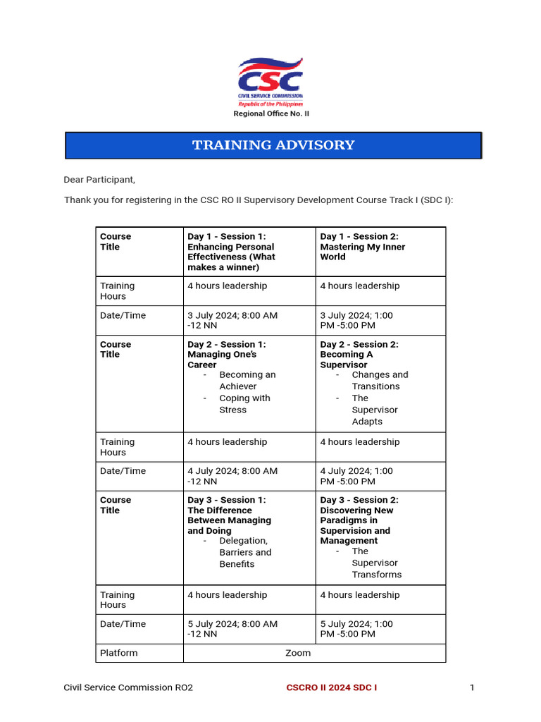 CSC RO II 2024 Supervisory Course Details | PDF | Headphones | Computing