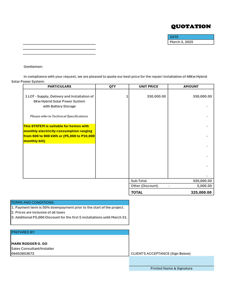 48Kw Hybrid Solar System Quotation | PDF | Solar Power | Photovoltaic ...