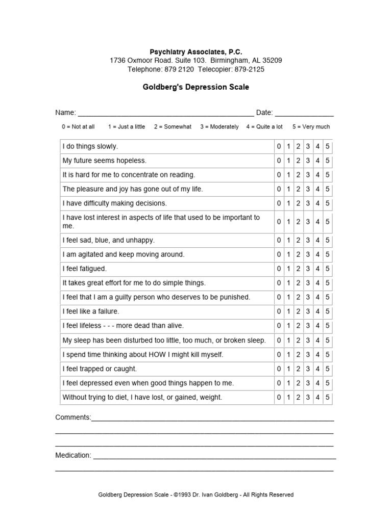 Goldberg's Depression Scale | PDF | Mental Health | Psychology