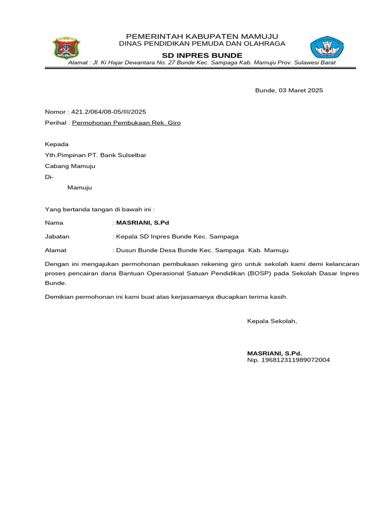 Surat Permohonan Giro | PDF