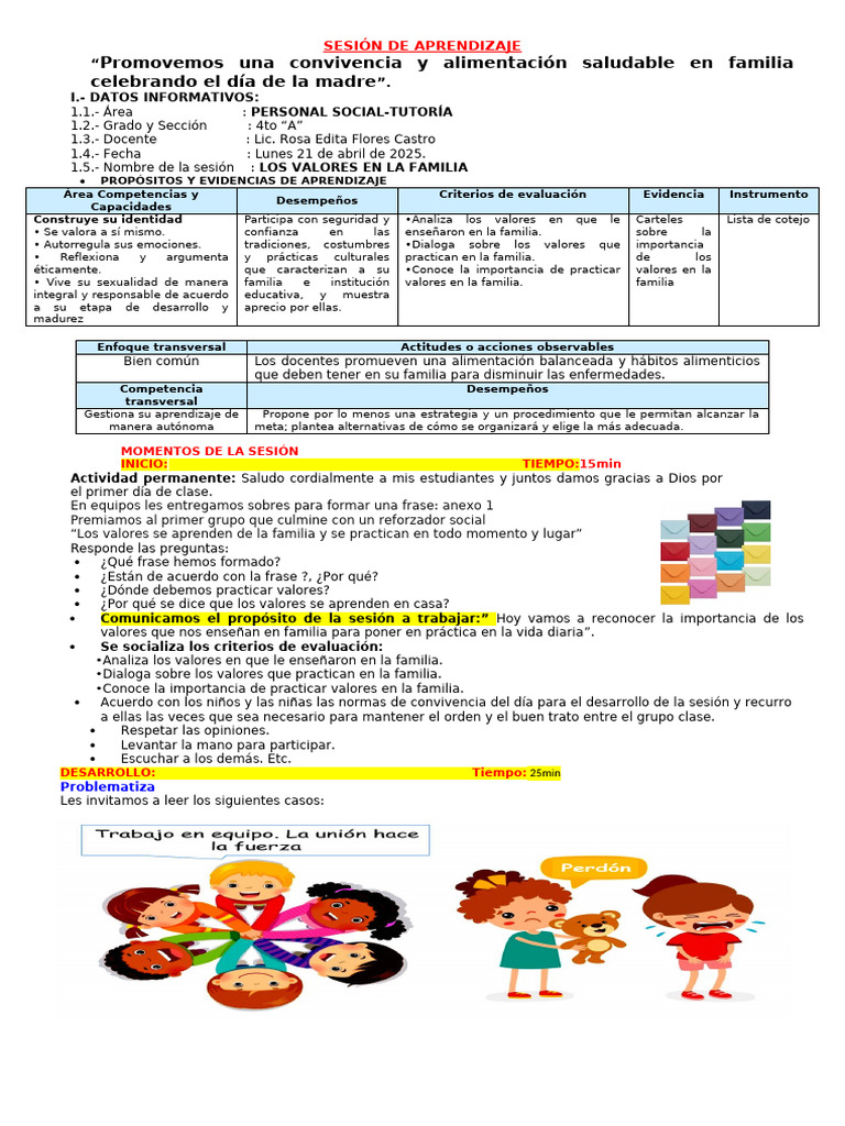 Tutoría-Los Valores en La Familia | PDF | Aprendizaje | Sicología