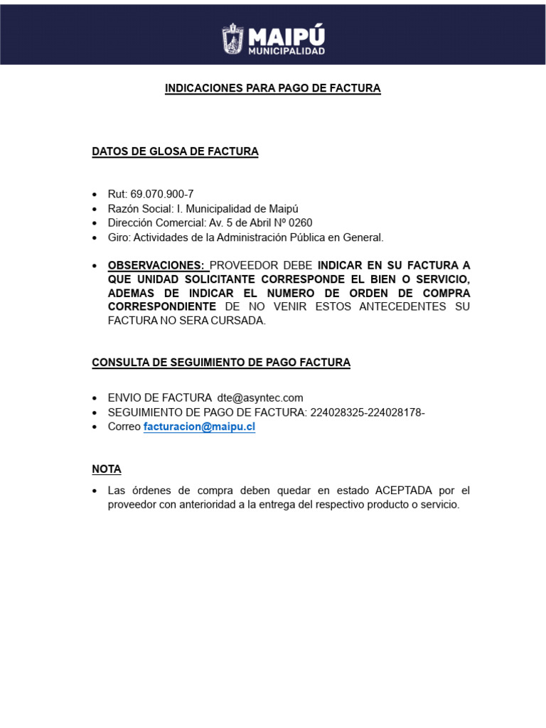 Instrucciones para Pago de Factura Maipú | PDF