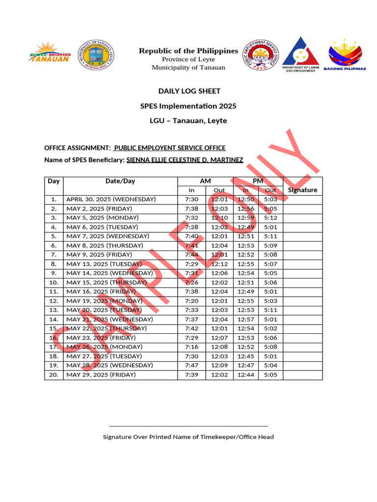 (Sample Only) Spes Logsheet | PDF