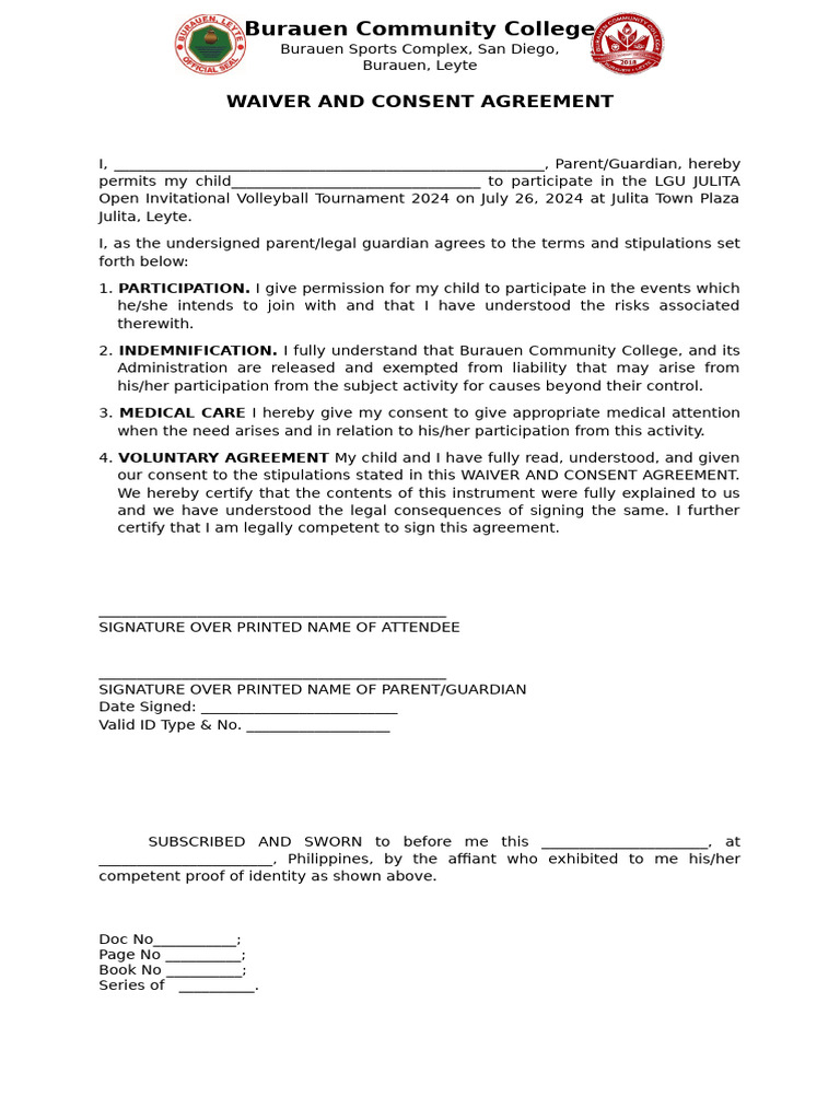 Burauen Volleyball Tournament Waiver Form | PDF
