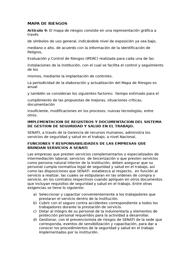 Mapa de Riesgos y Seguridad Laboral SENATI | PDF | Seguridad y salud ...