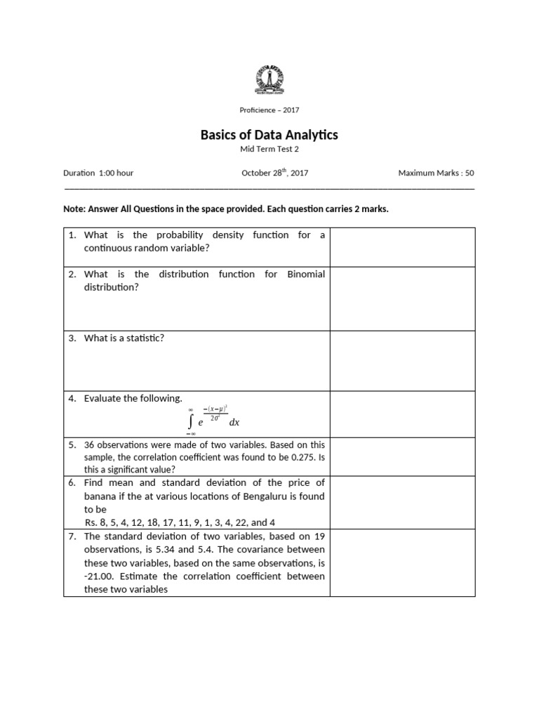 Data Analytics 2nd Test Oct 2017 | PDF | Dependent And Independent ...