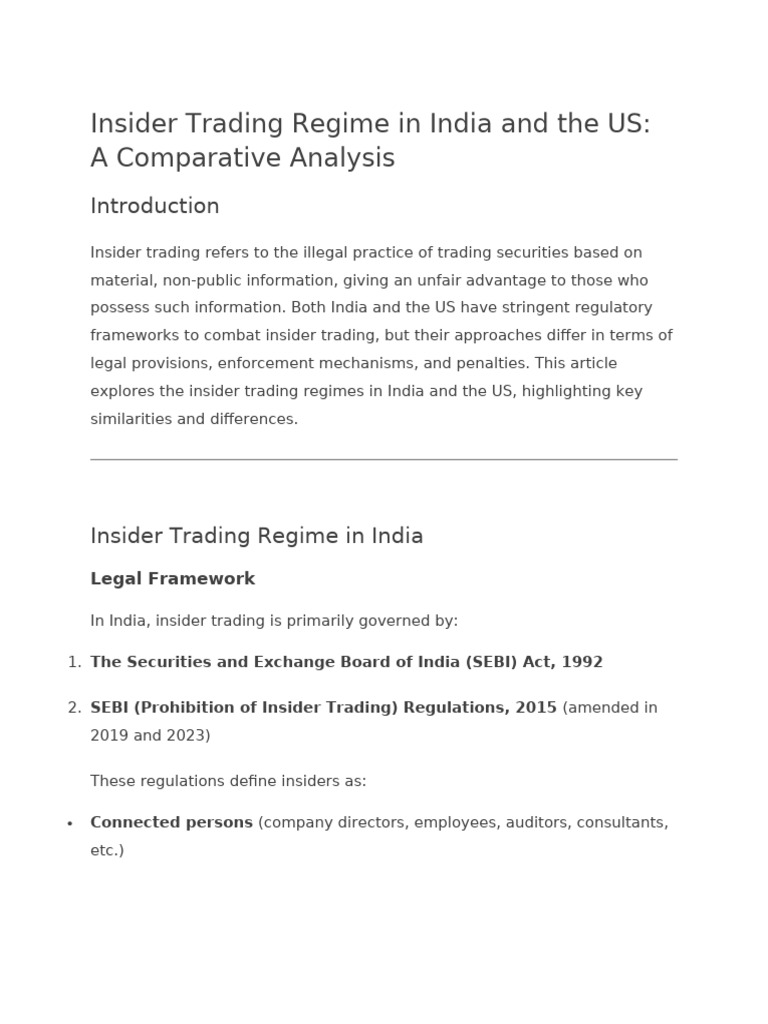 Insider Trading Regime in Us and India | PDF | Insider Trading | Sec ...