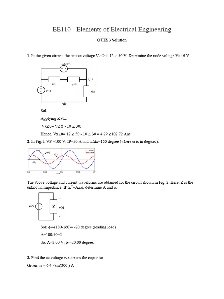 EE110 Quiz 3 Solutions Overview | PDF