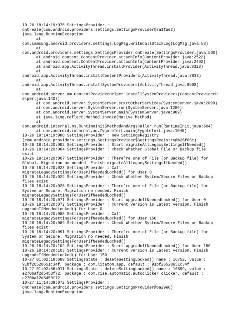 SettingsProvider Migration Logs | PDF | Software | System Software