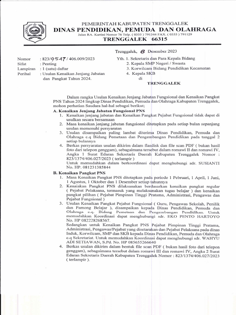 SURAT EDARAN Usulan Kenaikan Pangkat 2024-1 | PDF
