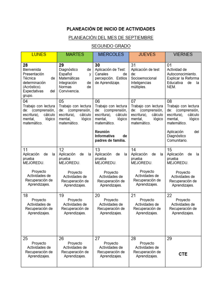 PLANEACIÓN DE INICIO DE ACTIVIDADES - 2° Ciclo Escolar 2023-2024 | PDF ...